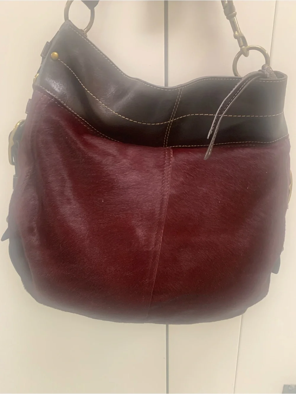 Rare Coach Haraiko Burgundy and Dark Brown Leather Hobo Shoulder Bag